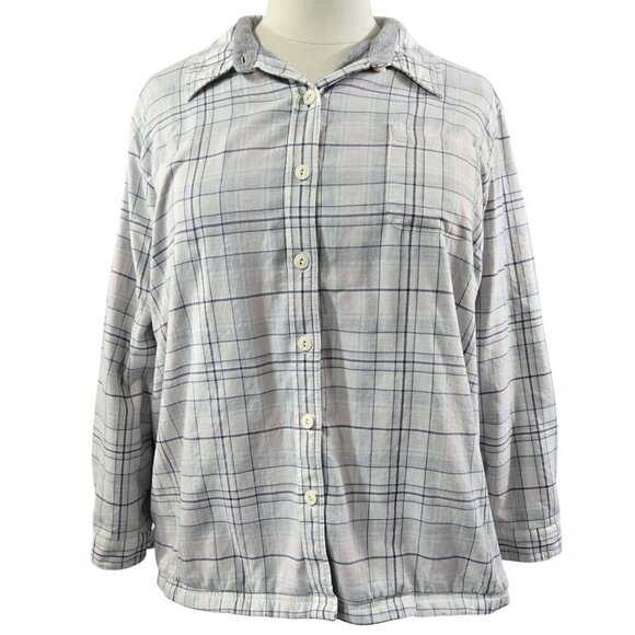 L.L. Bean Gray Plaid Fleece Lined Button-Up Shirt Shacket Cabincore Soft Warm - Picture 1 of 10